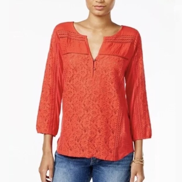 Lucky Brand Womens Plus Size Jordynn Peasant Top